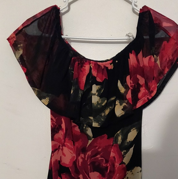 Frank Lyman off-the-shoulder black floral dress - Picture 2 of 5